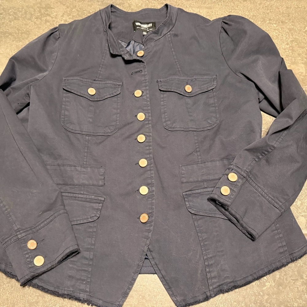 WILLIAM RAST Bragg Army Style Jacket Women’s Juniors Navy Stretchy Cotton XL
